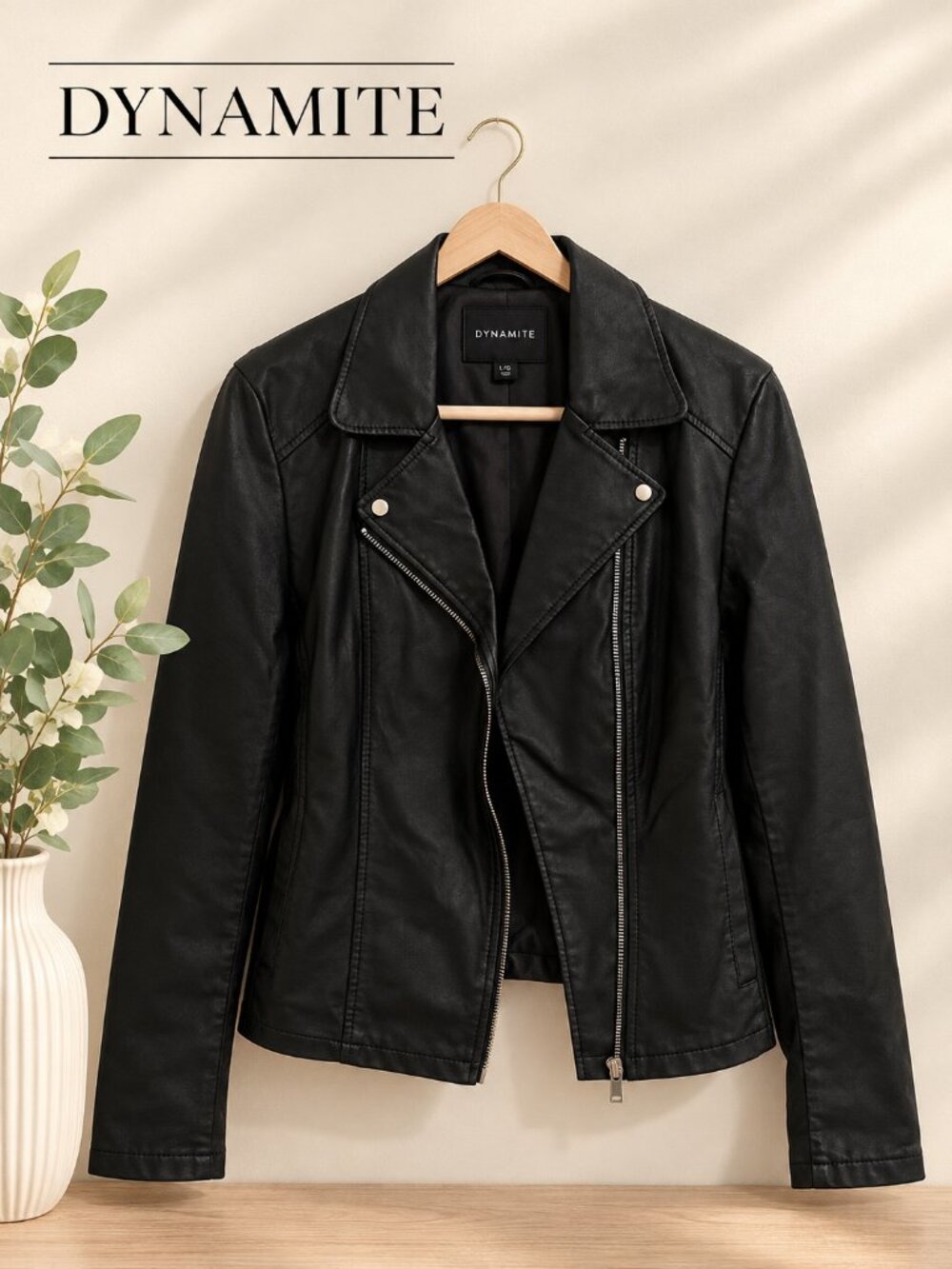 Dynamite Black Faux Leather Moto Jacket – Size Large